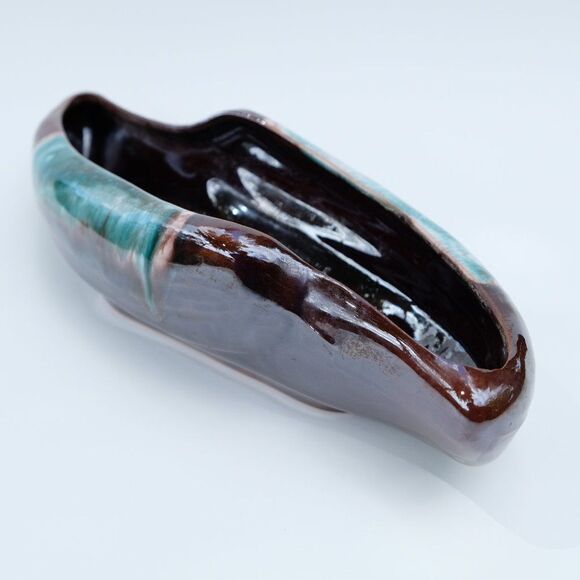 Vintage Green Drip Glaze Pottery Planter Oblong Japan - Picture 2 of 5